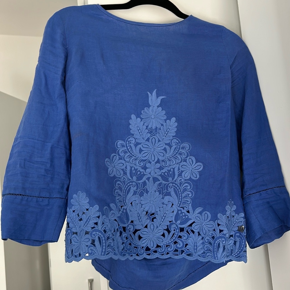 J Crew 100% Linen crochet detail top